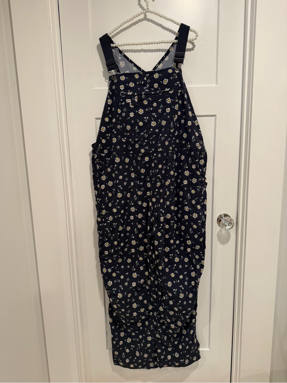 Navy Floral Overalls Jumper Dress